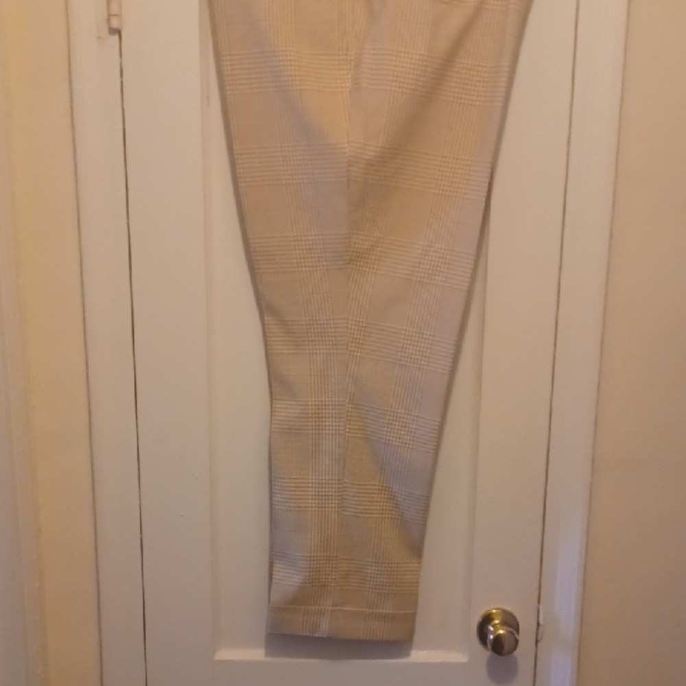 Men's Tan Plaid Pants. Sz 44 X 30 With 2" Cuff